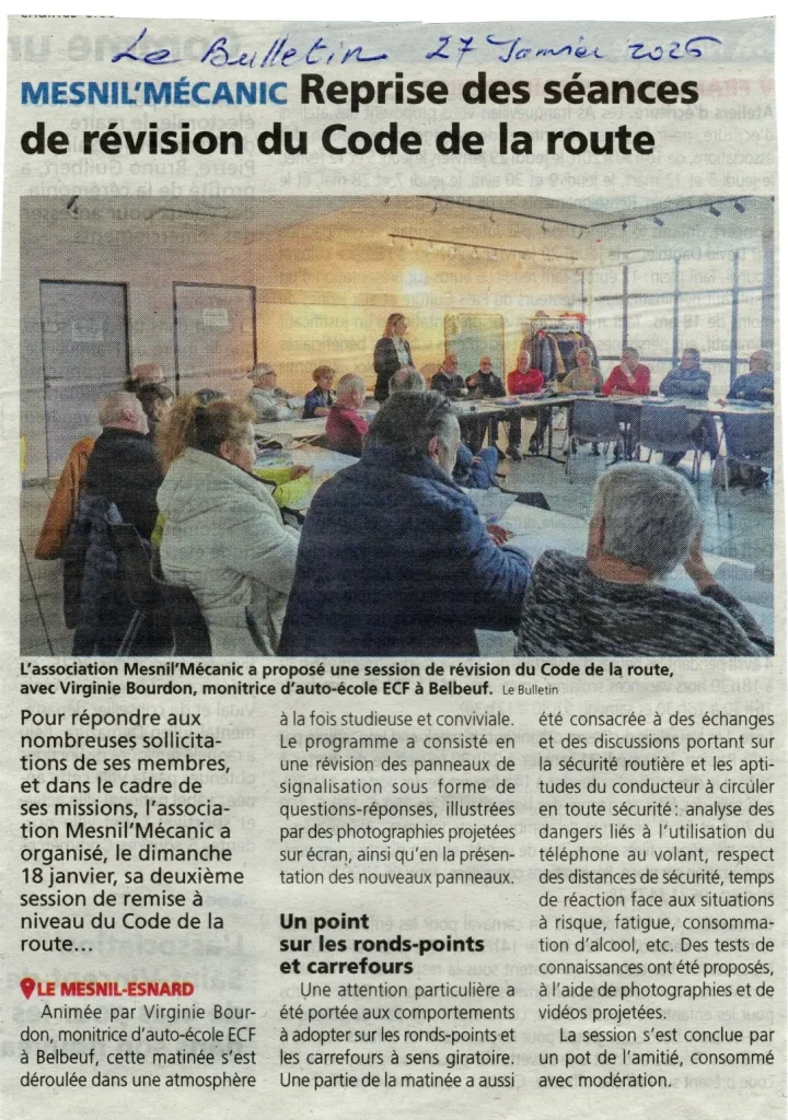 L'association Mesnil Mecanic a proposé une session de révision du code de la route